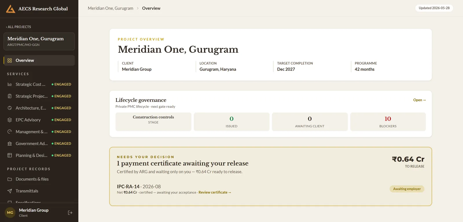 Client portal · lifecycle project cost